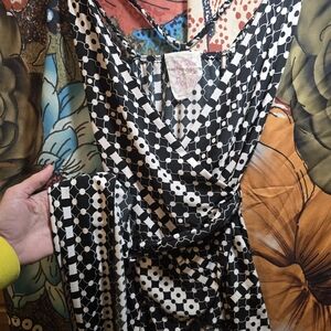 Robin K Black and White Geometric Maxi Dress